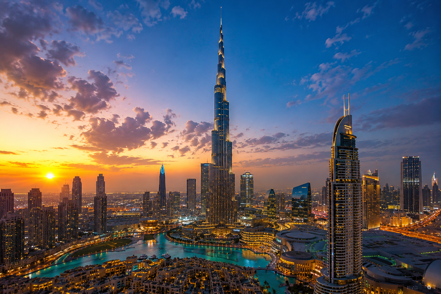 Dubai skyline at sunset